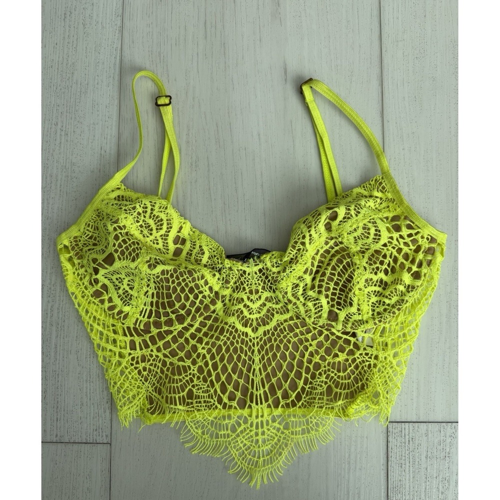 For Love Lemons Skivvies Lonline Bra Sz S Neon‎ Yellow / Nude Underwire